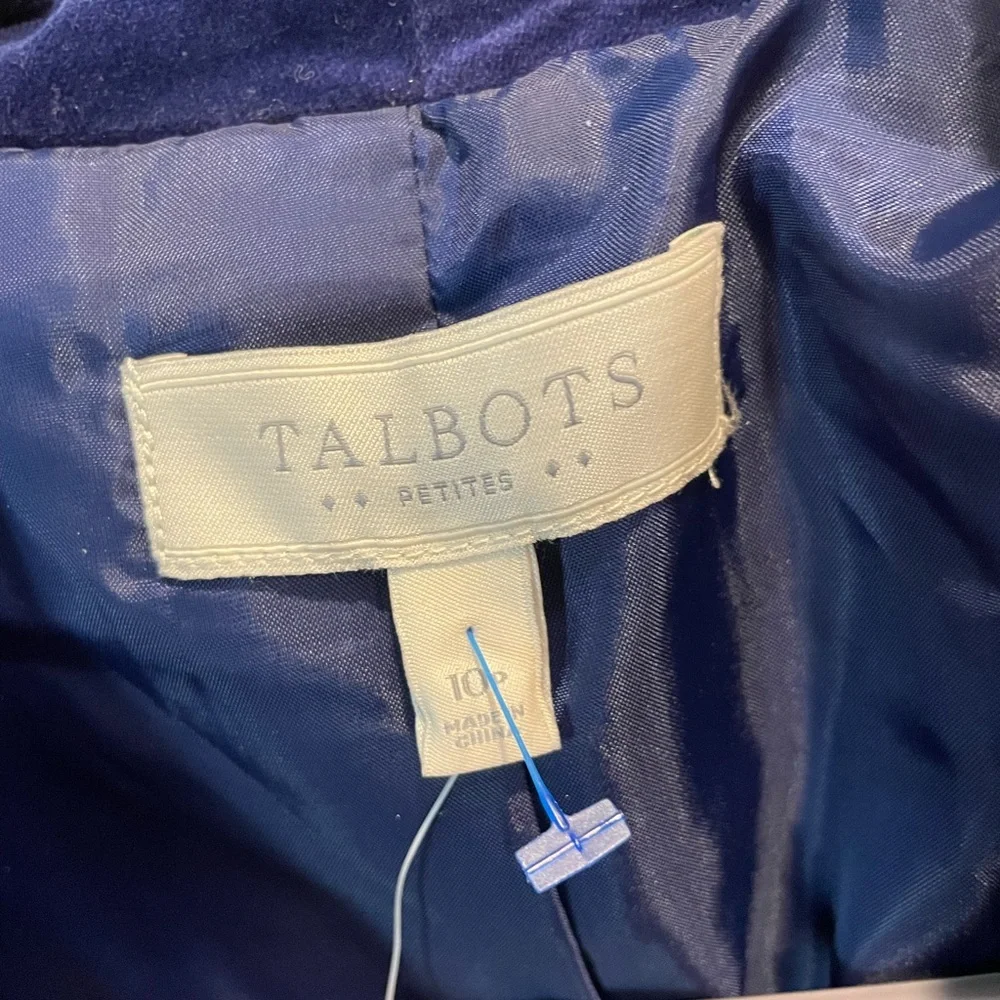 Talbot’s navy blue crushed velvet 3 Button lined single breasted blazer/Jacket